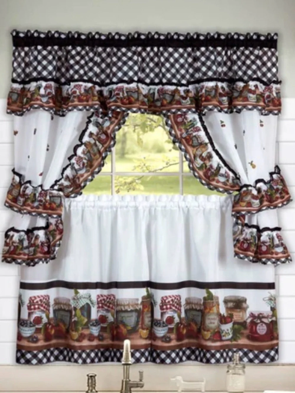 Country flair - Mason Jars 5-pc. Swag Tier Cottage Kitchen Curtain set